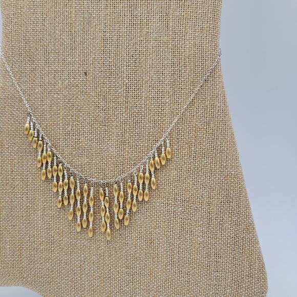Vintage Napier‎ Metal Barrel Beads Bib Neckleace 19" Gold Silver Tone Dangling - Picture 2 of 12